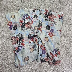 Coco And Chase Blouse Womens L Multicolor Kimono Chiffon Lightweight Tie Ladies